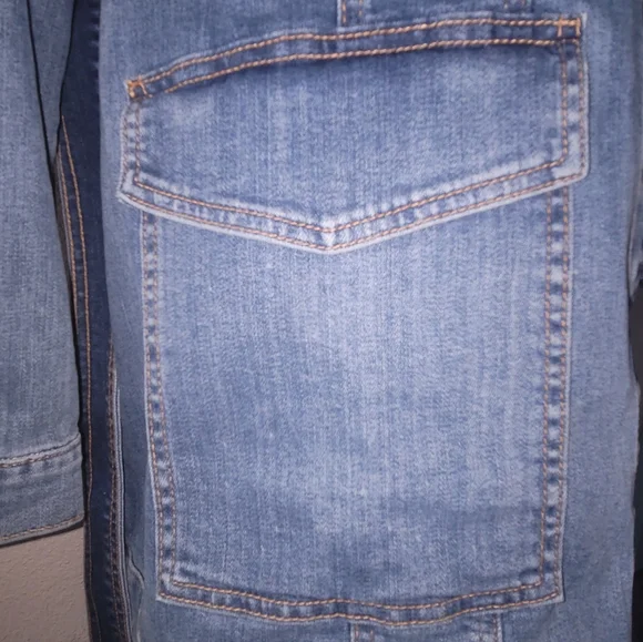 Lane Bryant Long Denim Jean Jacket Trench Coat Style Sz 14 - Picture 9 of 12